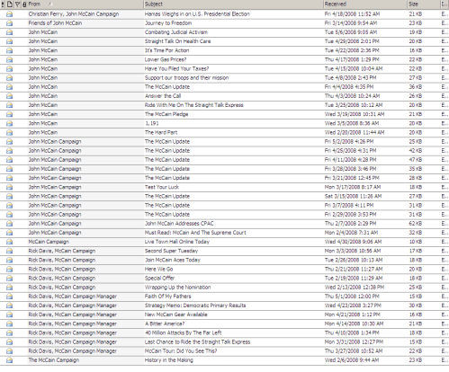 Email Inbox of McCain Campaign Emails
